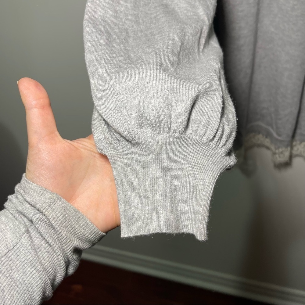 Laura Womens Grey Lace Trim V-Neck long balloon sleeve preppy knit sweater in 3X - Picture 3 of 8